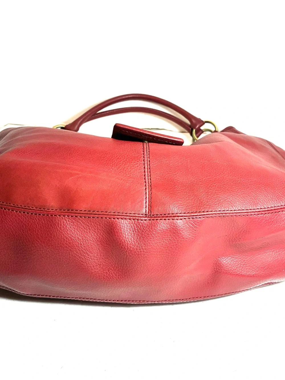 A.N.A. Red 100% Cowhide Leather Hobo Handbag Short Shoulder Stapes Gold-Tone HW